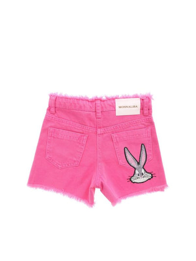 Shorts In Denim Rosa Con Ricamo Bugs Bunny