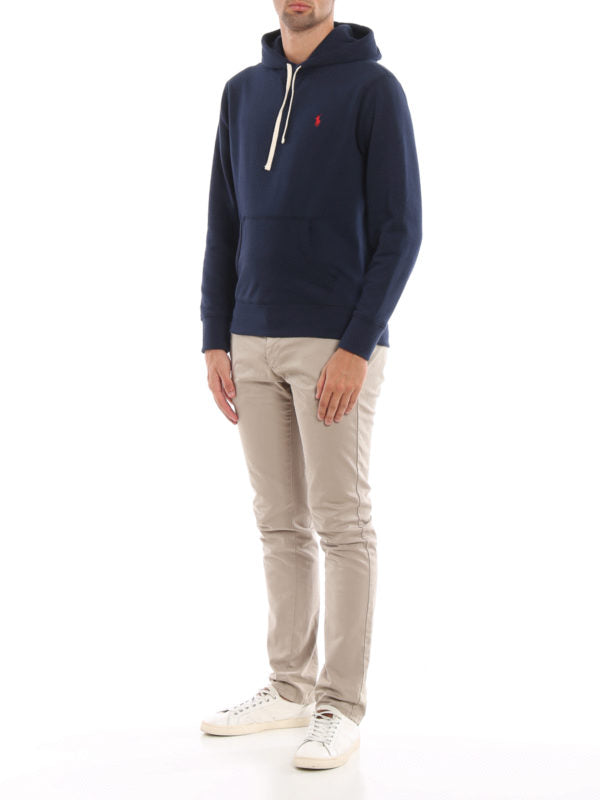 Felpa Navy In Misto Cotone Con Cappuccio