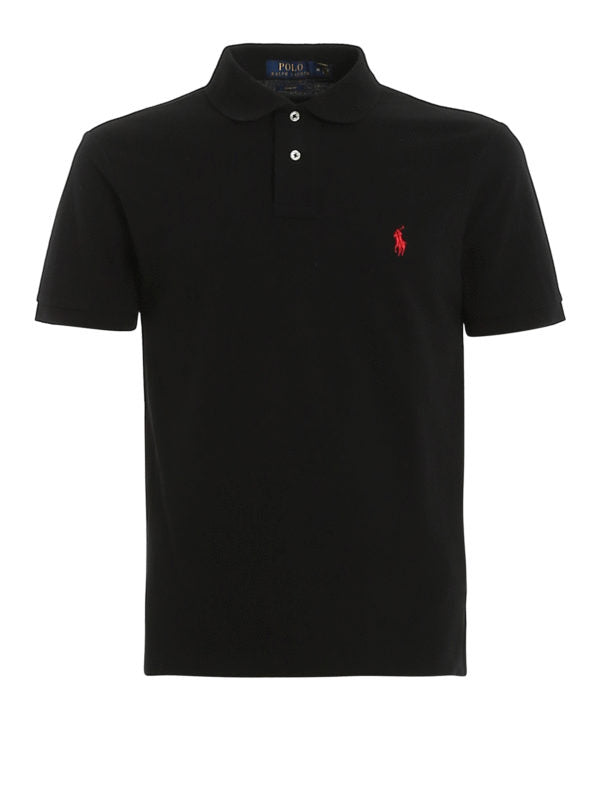 Polo Nera In Piqué Con Logo