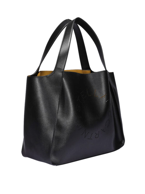 Shopper In Similpelle Nera Con Logo Perforato