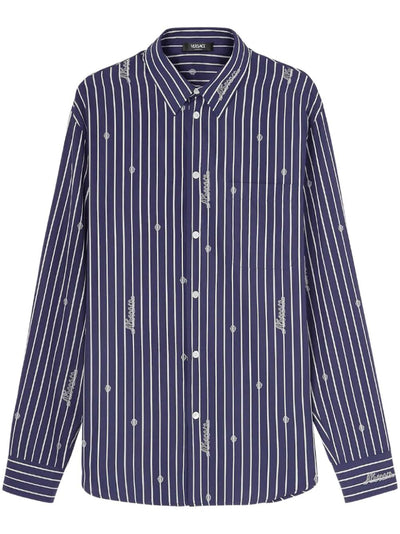 Informal Shirt Striped Poplin Fabric Versace Nautical Stripe Customization
