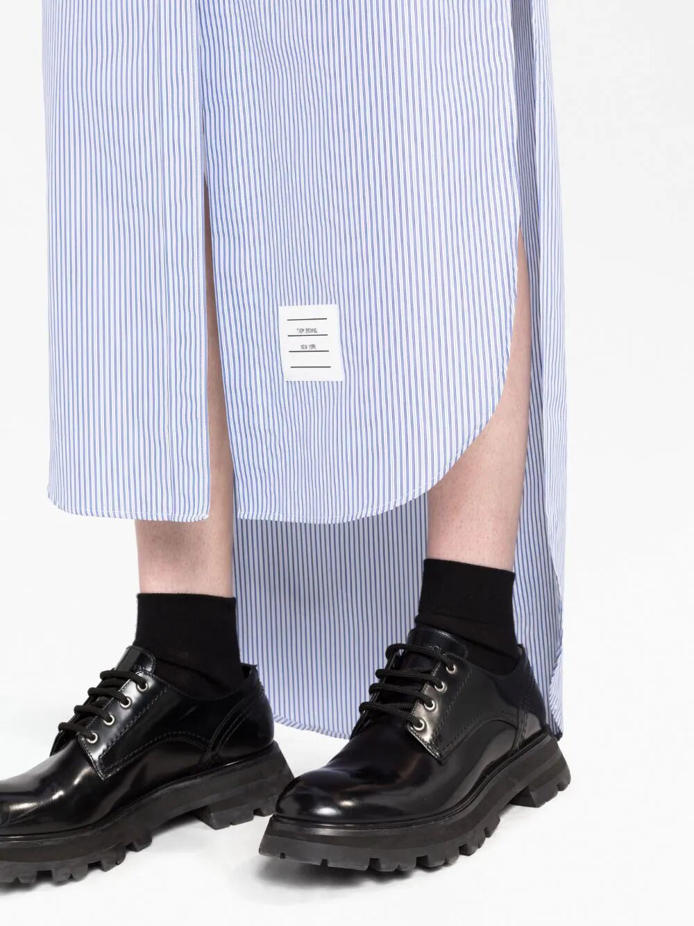 Trouser Length Button Down Point Collar Shirtdress In Mini Stripe Poplin
