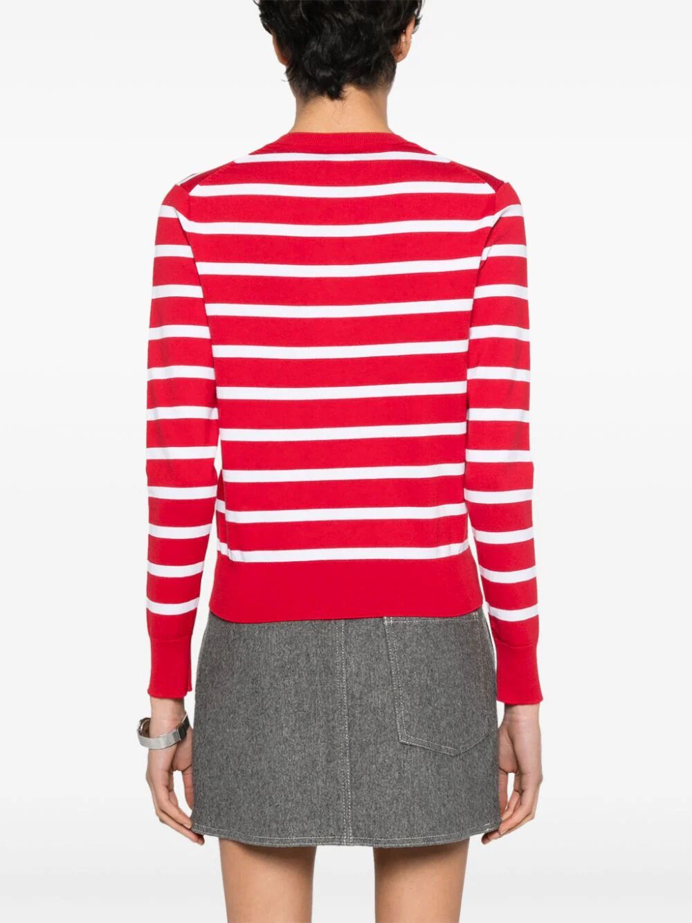 Long Sleeves Crew Neck Braided Striped Sweater