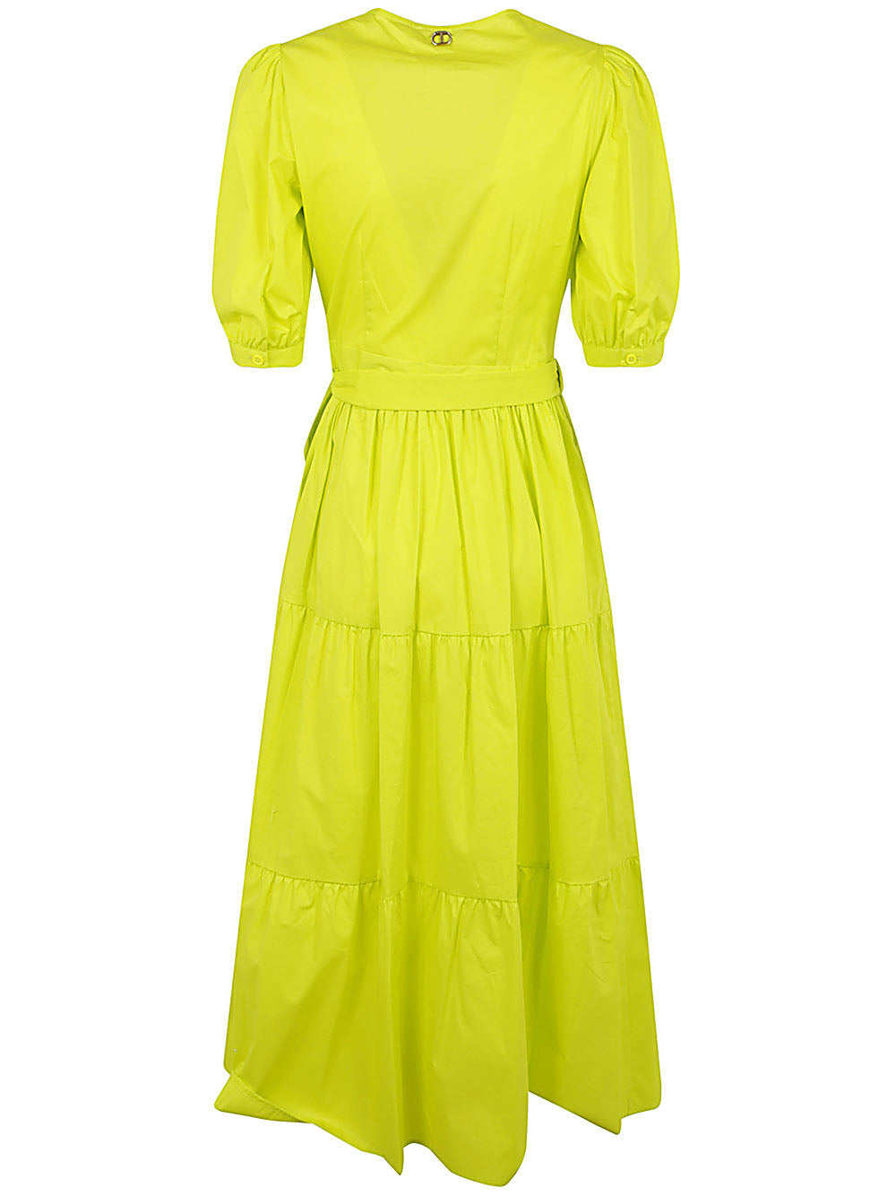 Baloon Sleeve Belted Dress With Flounce