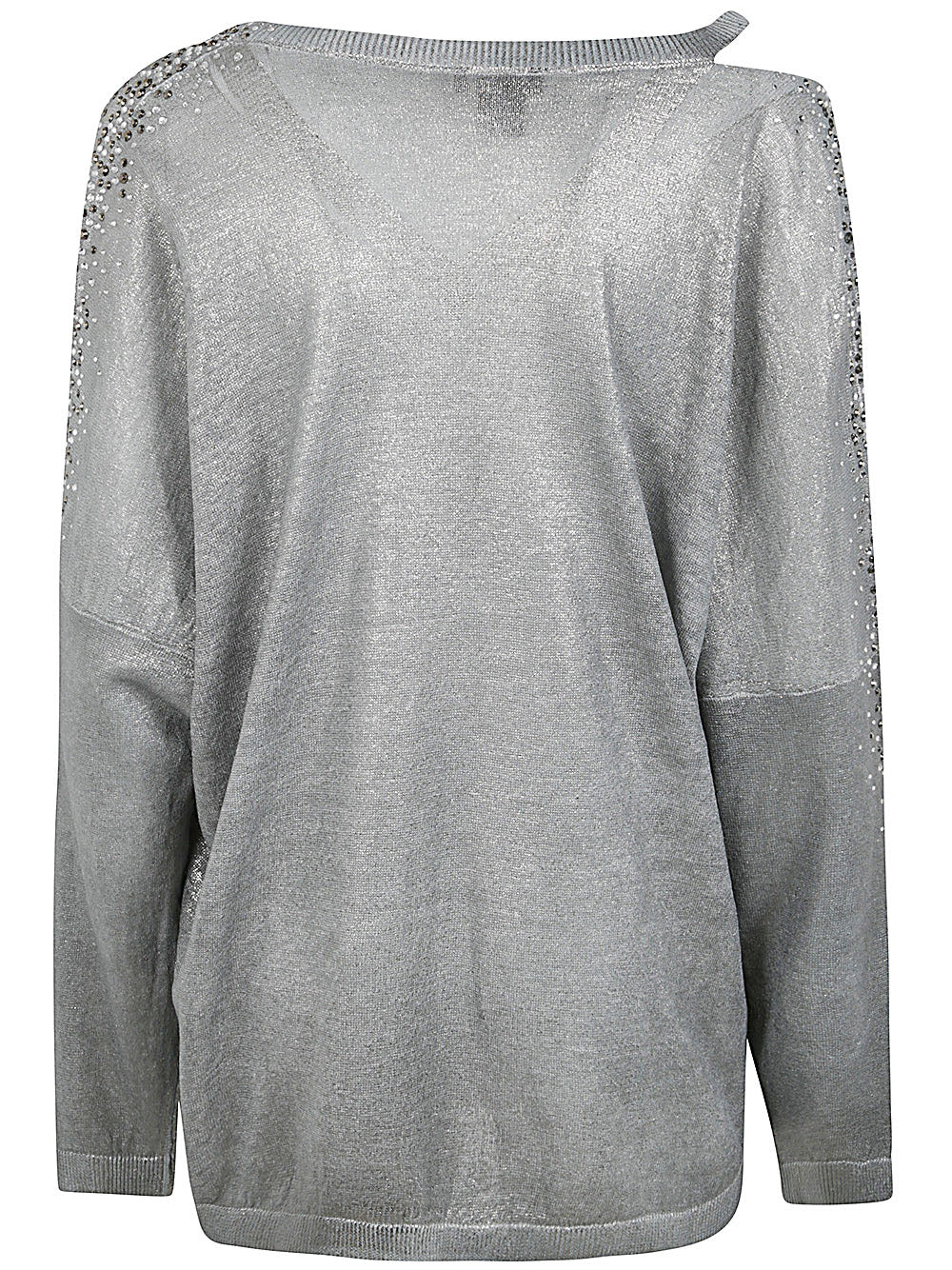 Linen Cotton V-neck Pullover With Lamination And Strass