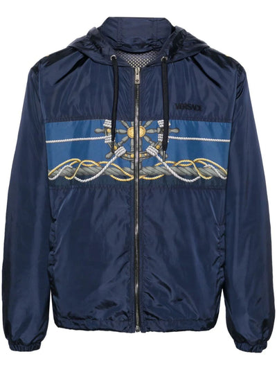 Blouson Technical Fabric And Poly Twill With Versace Nautical Print + Versace Writing Embroidery