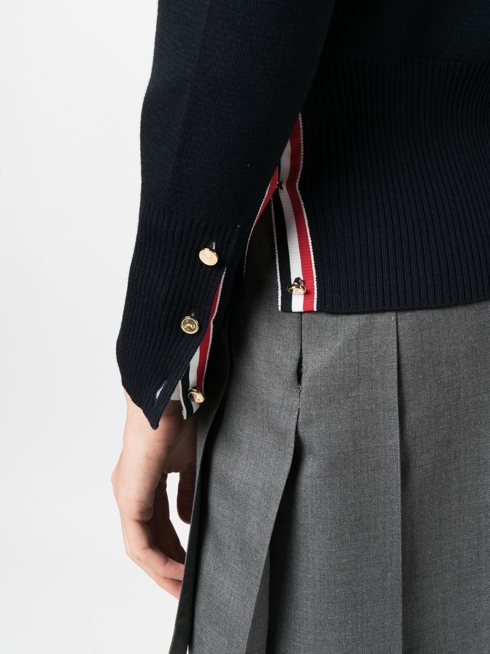 Milano Classic V Neck Cardigan With 4 Bar Stripe In Fine Merino Wool