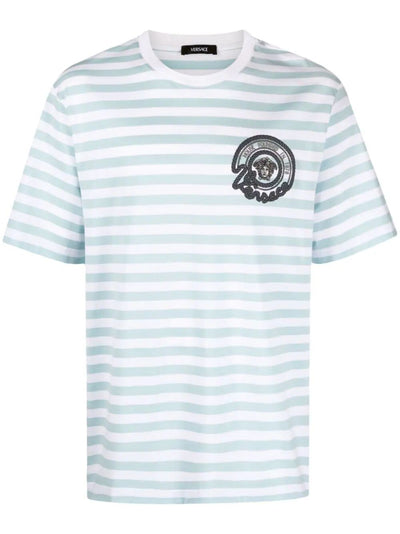 T-shirt Striped Jersey Fabric + Embroidered Versace Nautical Emblem