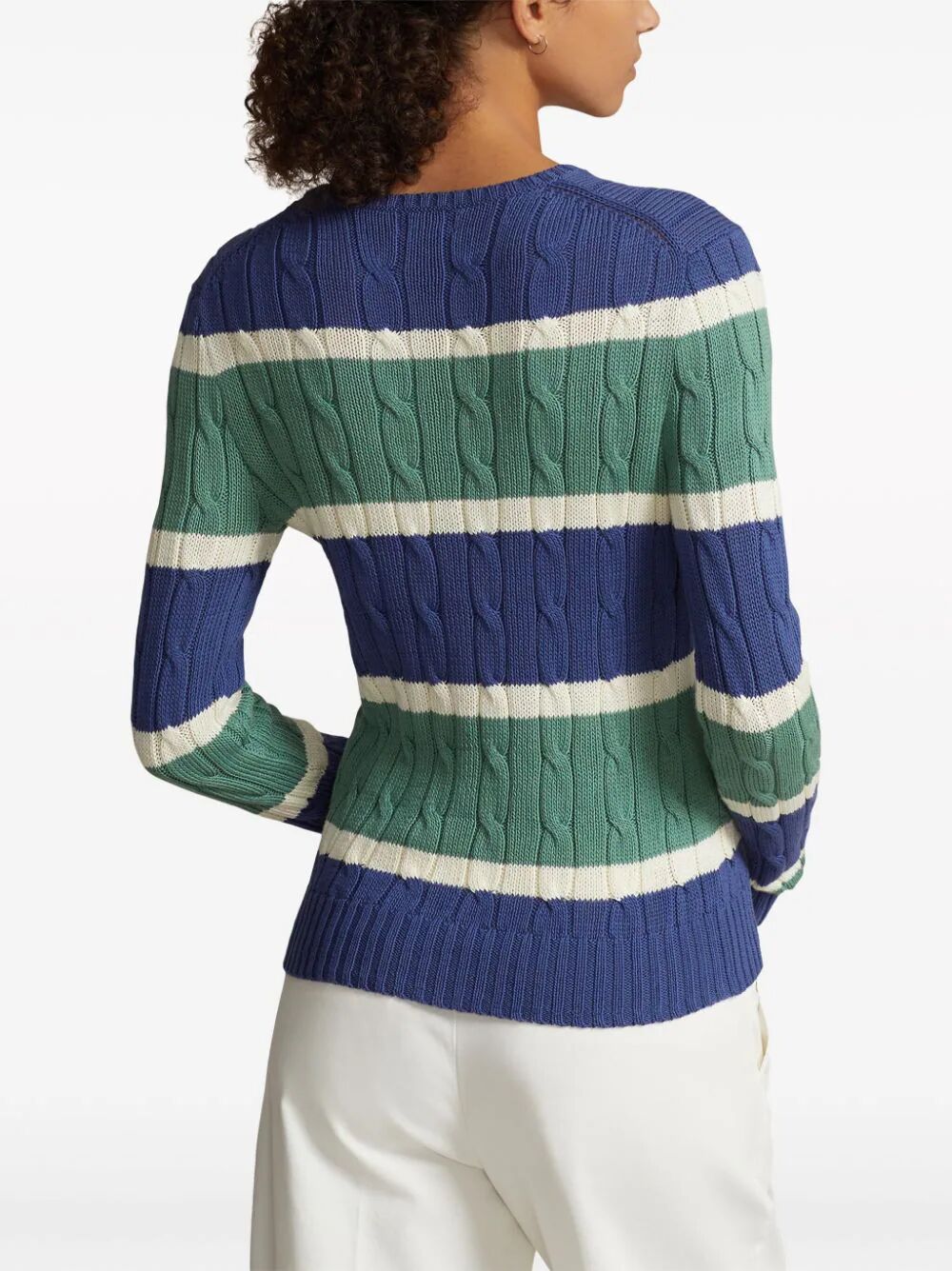 Crew Neck Braided Striped Sweater