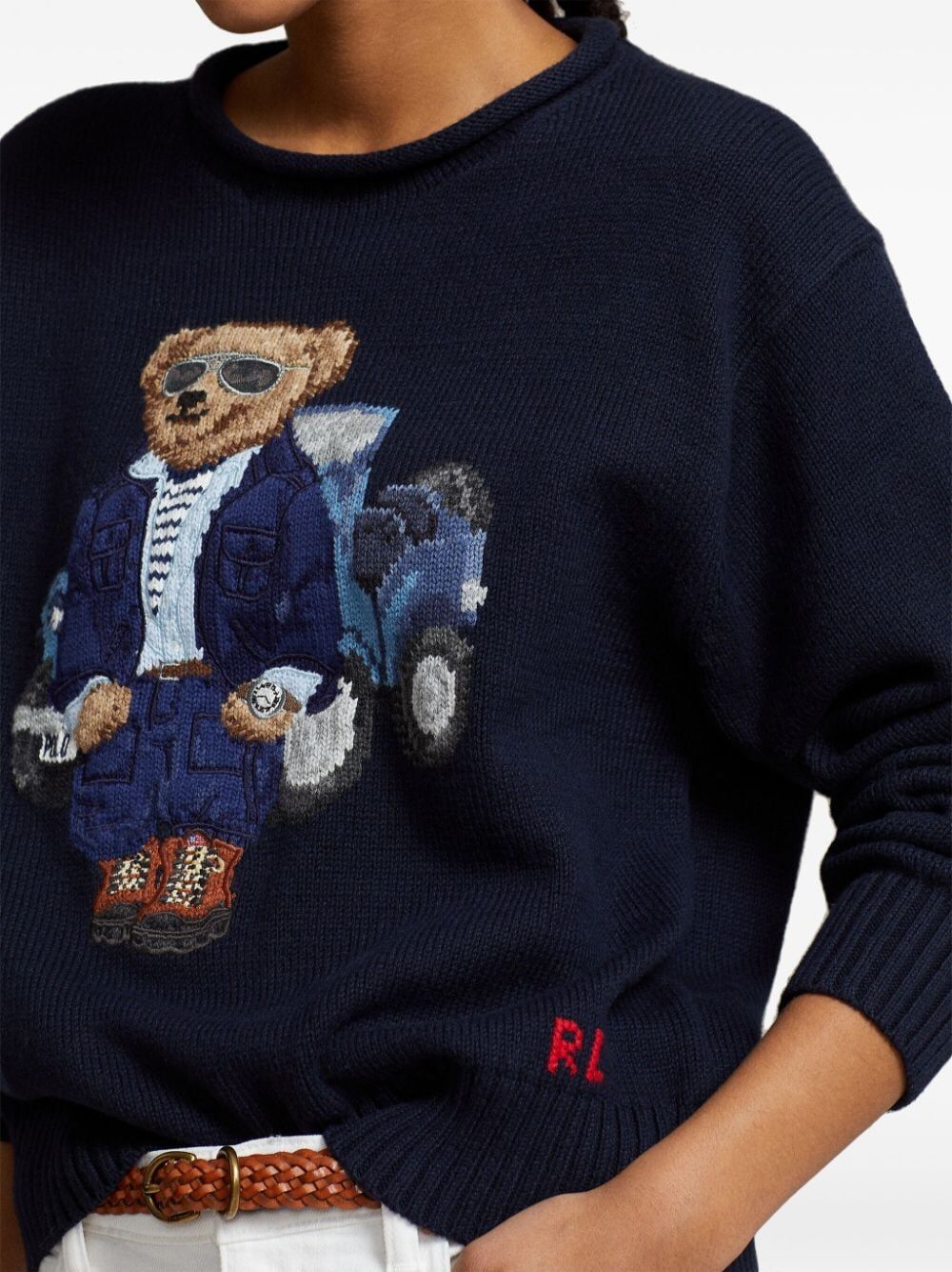 Crew Neck Sweater With Teddy And Car