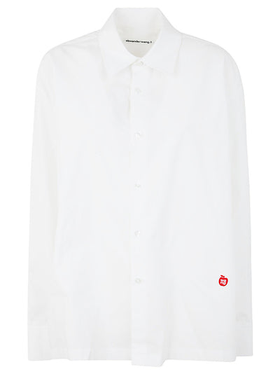 Button Up Long Sleeve Shirt With Logo Apple Patch