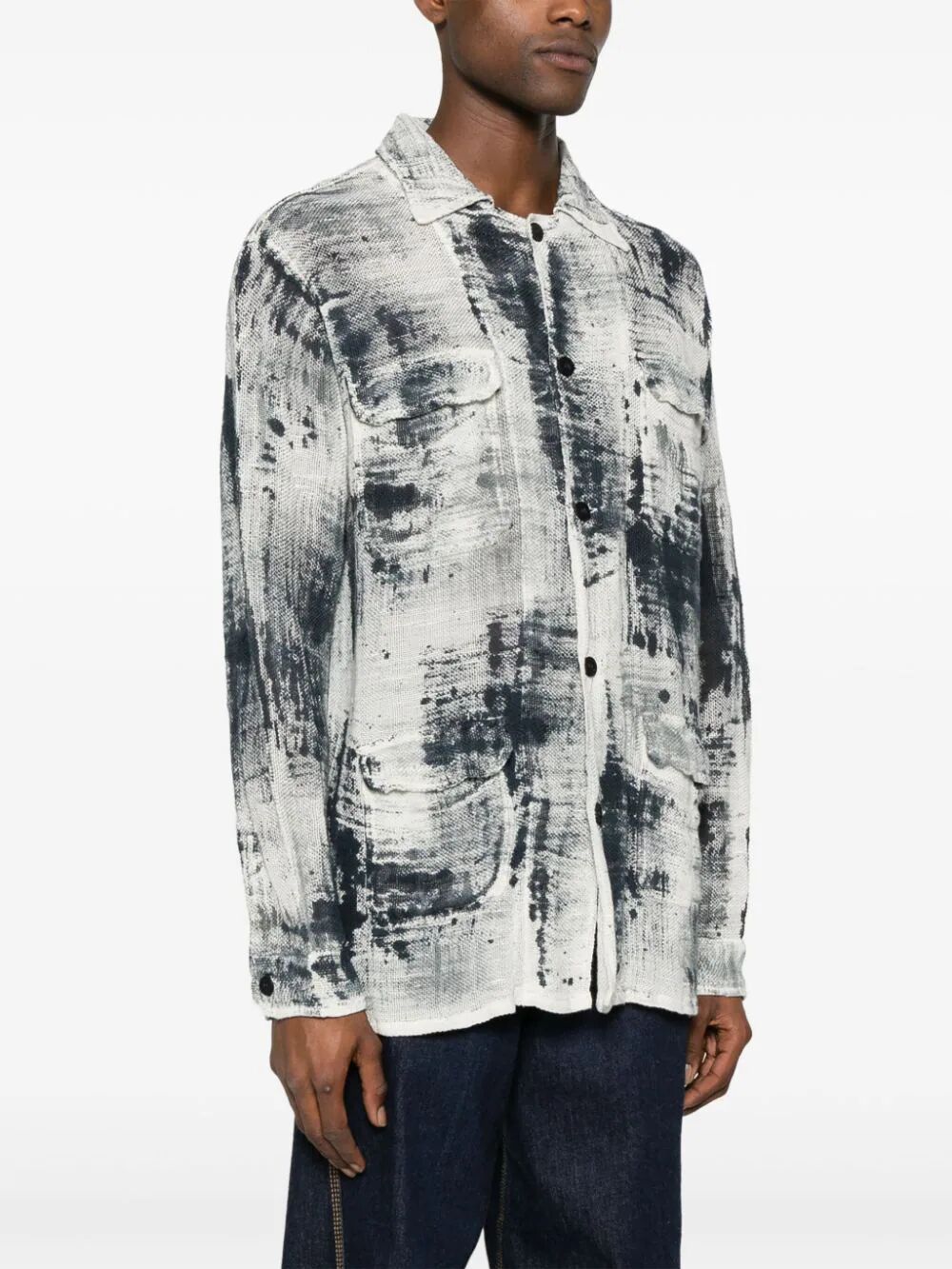 Brushed Effect Net Fabric Shirt With Pockets