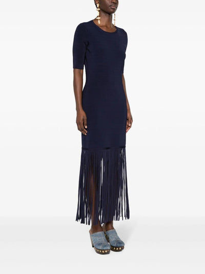 Short Sleeves Long Dress With Fringes