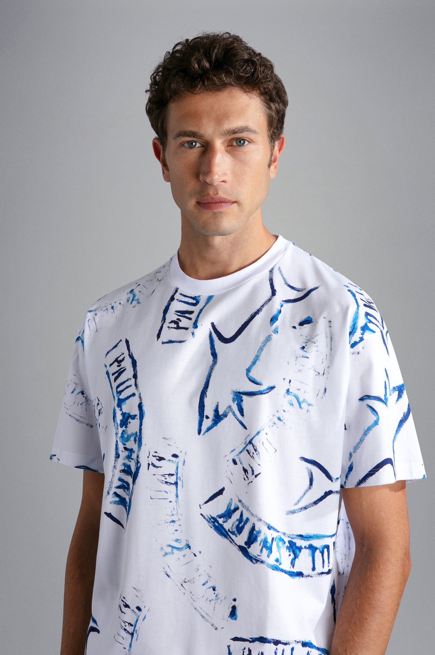 T-shirt 90`s In Jersey Di Cotone Con Stampa Shark All Over