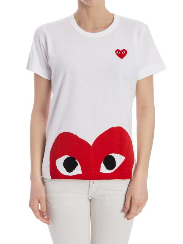 T-shirt Bianca Con Stampa Logo Heart Rossa