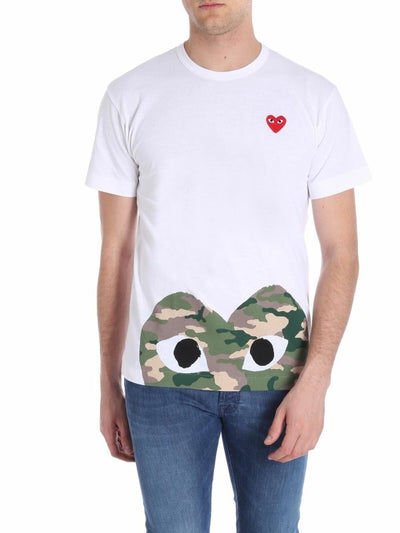 T-shirt Bianca Stampa Cuore Camouflage