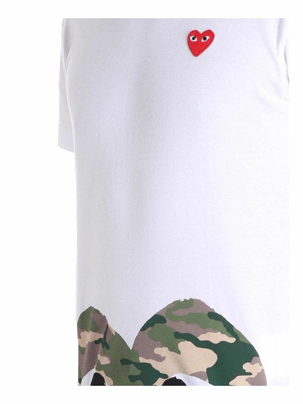 T-shirt Bianca Stampa Cuore Camouflage