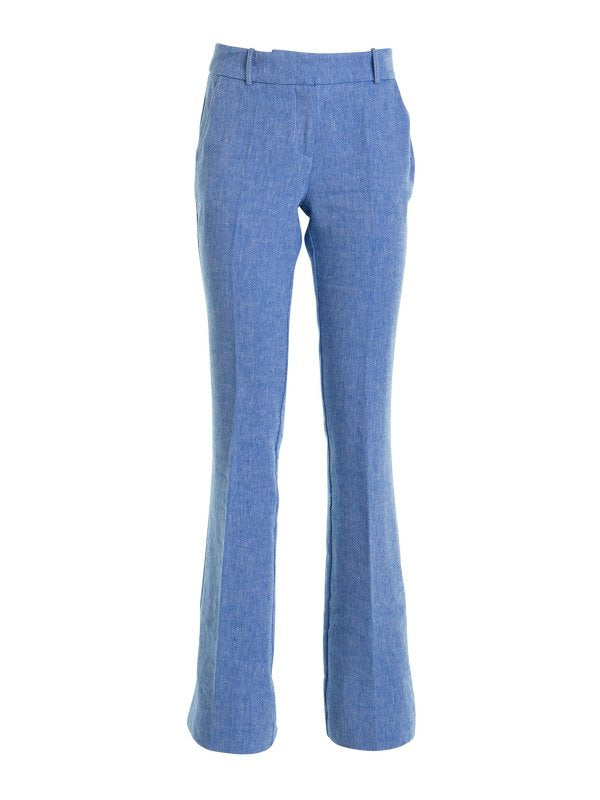 Pantalone Azzurro In Misto Lino E Cotone