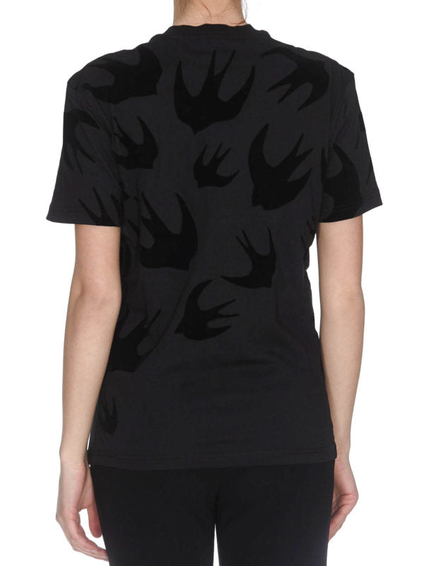 T-shirt Nera Con Stampa Swallow Floccata