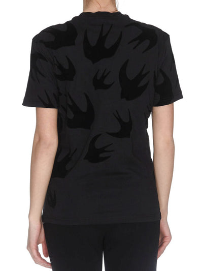 T-shirt Nera Con Stampa Swallow Floccata